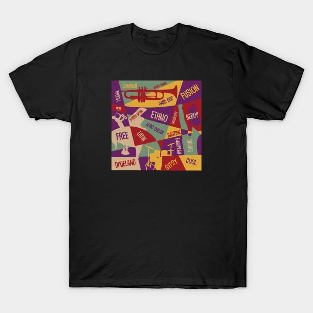 Creative Jazz Design with Jazz Genres T-Shirt by jazzworldquest